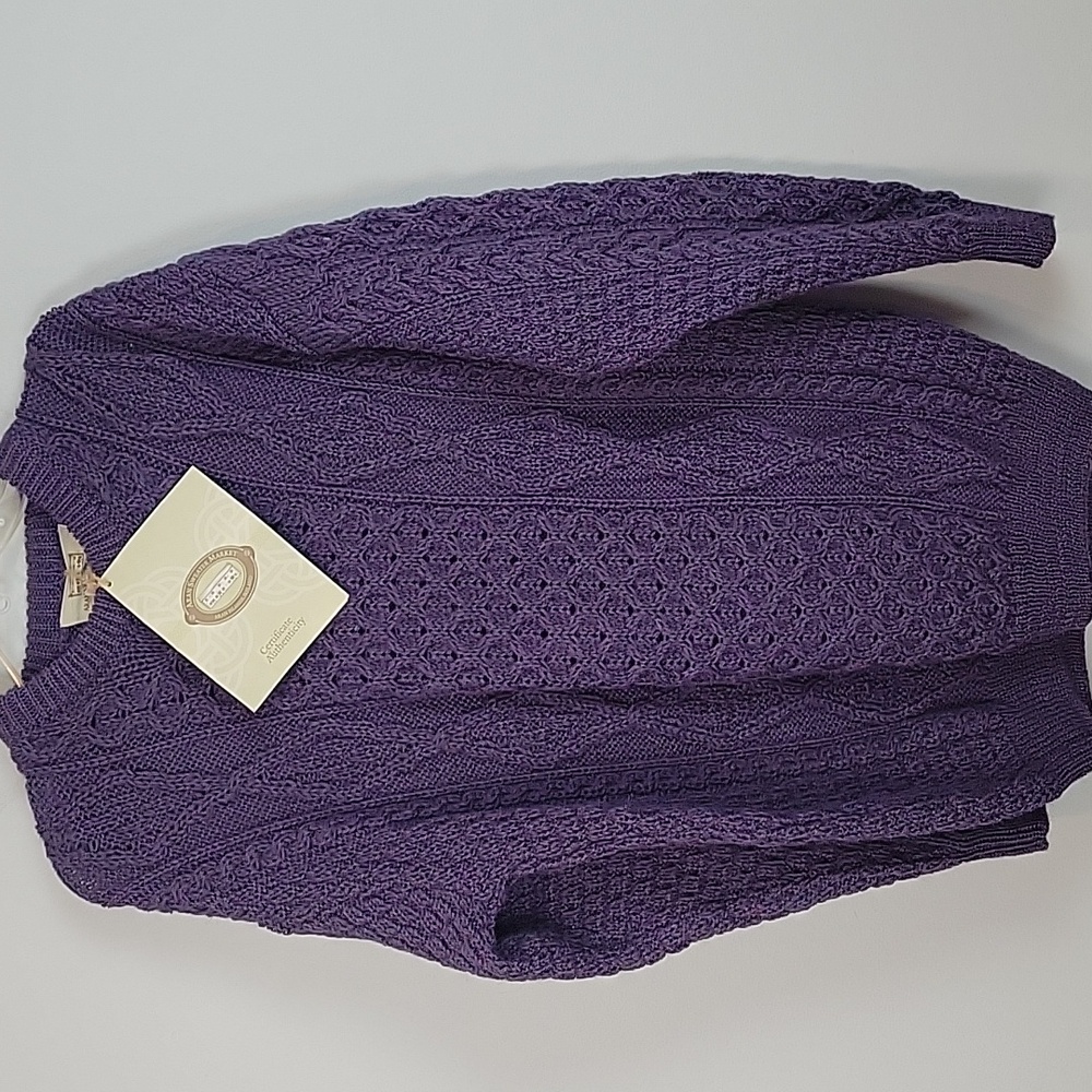 Aran Ireland Purple wool Cable knit sweater XL